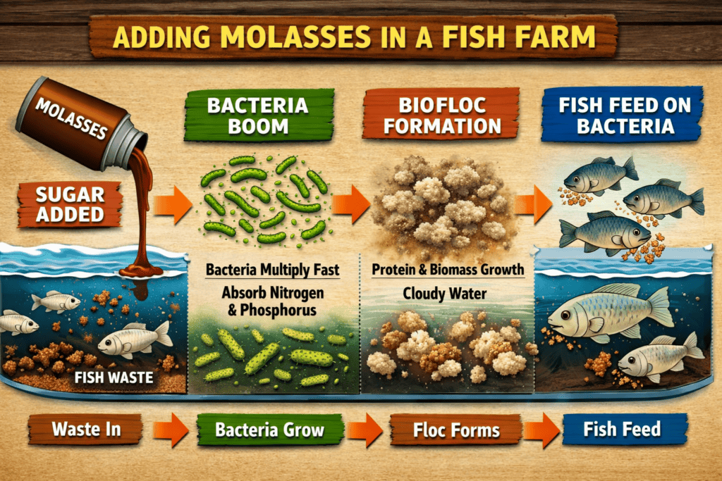 Adding Molasses in a fish farm pond